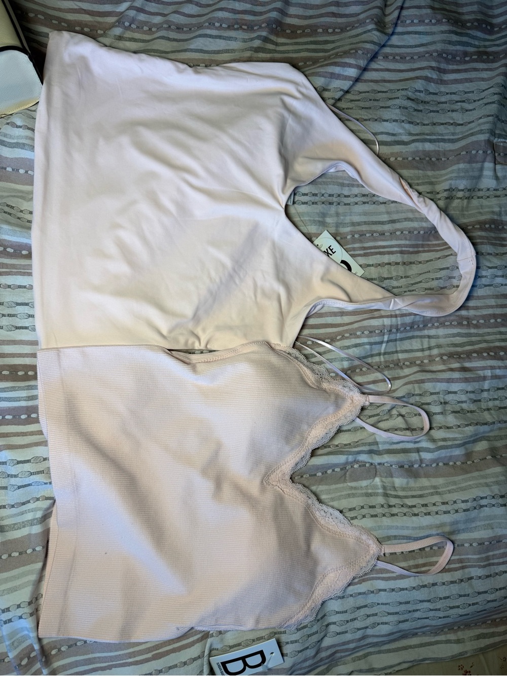 Light Pink Ribbed & Lace Tank Set